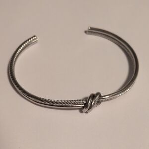 Silver Knot Textured Cable Cuff Bracelet